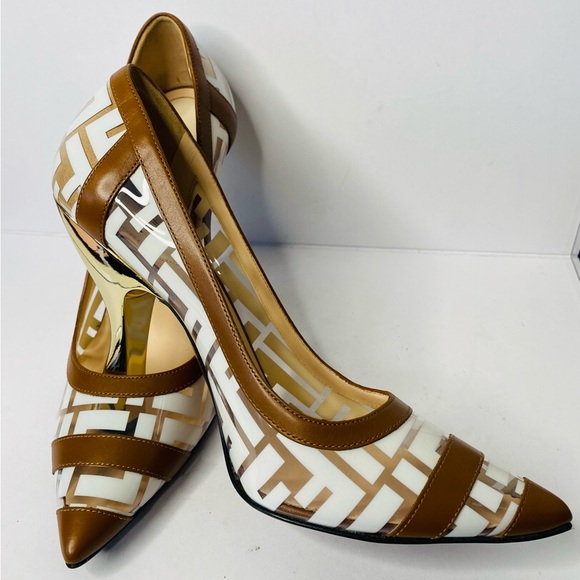 FENDI Colibri FF Logo-printed 105mm Pumps In Neutrals. Authentic and New - Picture 15 of 16